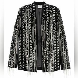 H&M Studio A/W 2016 Black Velvet Fringe Jacket 38 US 8 Rare Fall